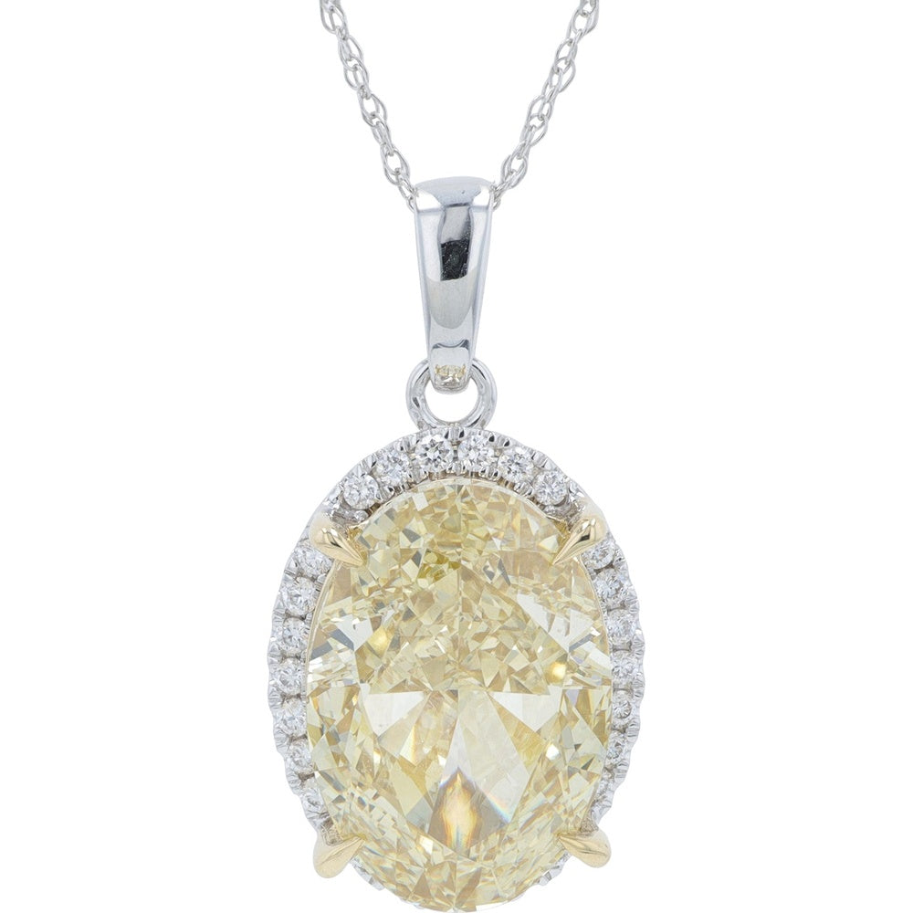 14K White Gold Halo Pendant with Oval Lab-Grown Diamond - 7.00 Carat Total Diamond Weight