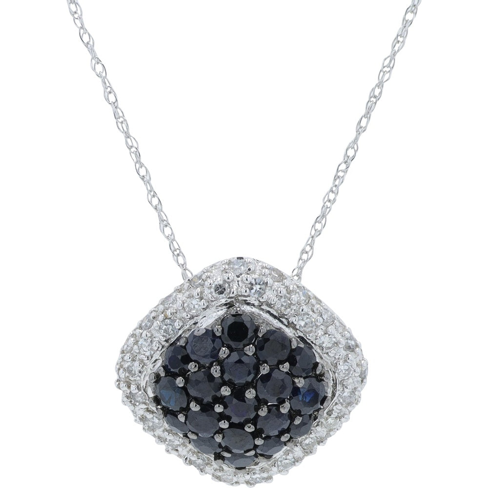 14K White Gold Halo Pendant with Pavé Set Black and White Round Diamonds - 1.10 Carat Total Diamond Weight