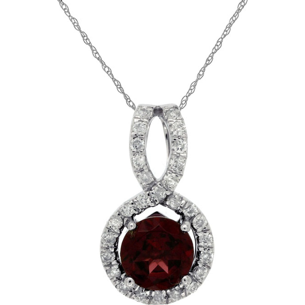 14K White Gold Halo Pendant with Round Rhodolite and Diamond Accents - 1.10 Carat Rhodolite and 0.20 Carat Total Diamond Weight - Royal Jewelry