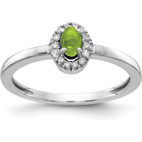 14K White Gold Halo Ring with 0.29 Carat Oval Cabochon Peridot and 0.07 Carat Round Diamonds by 0