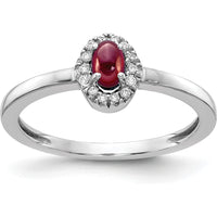 14K White Gold Halo Ring with 0.33 Carat Oval Cabochon Garnet and 0.07 Carat Round Diamonds by 0