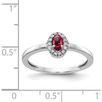 14K White Gold Halo Ring with 0.33 Carat Oval Cabochon Garnet and 0.07 Carat Round Diamonds by 0