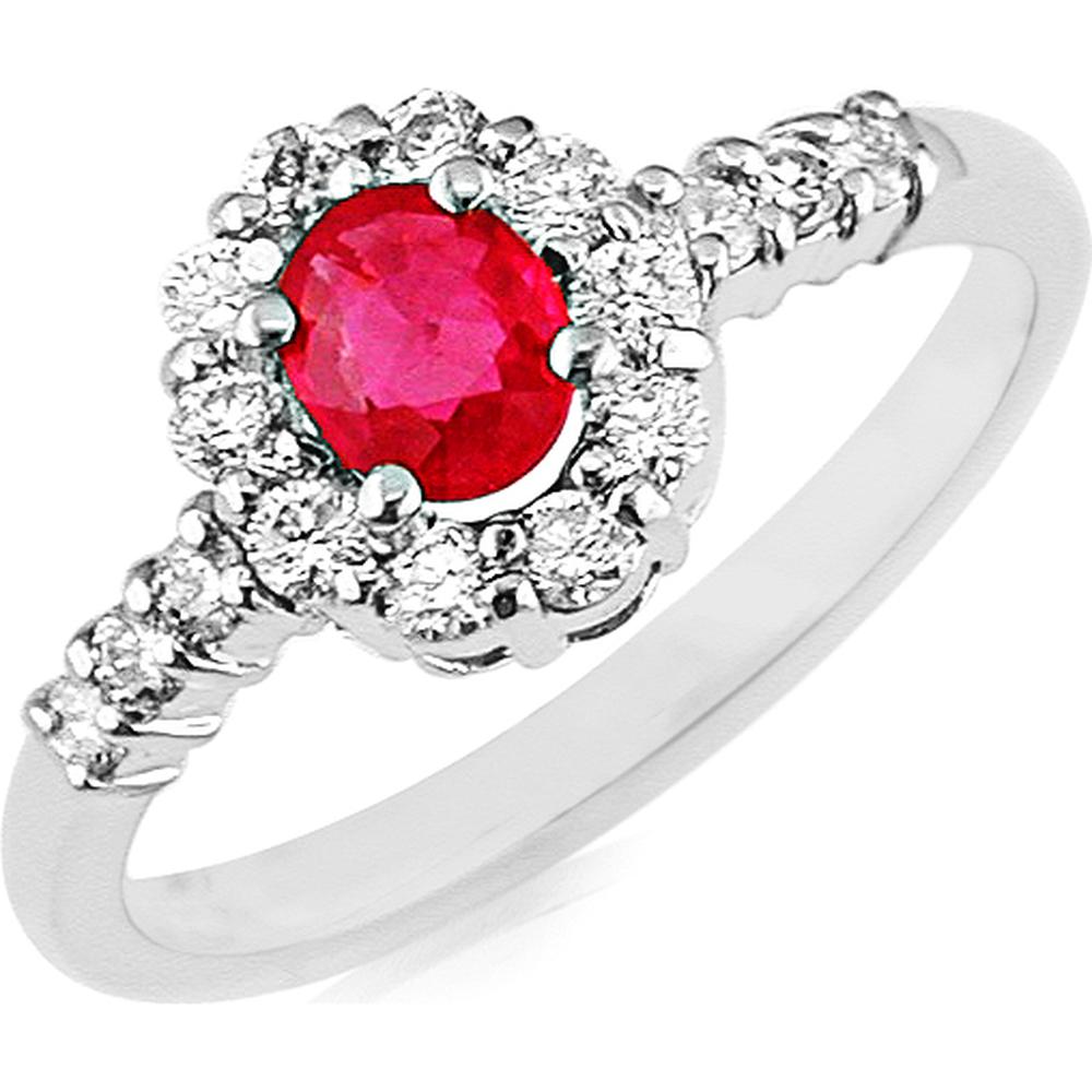 14K White Gold Halo Ring with 0.42 Carat Oval Ruby and 0.38 Carat Round Diamond Accents - Royal Jewelry