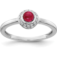 14K White Gold Halo Ring with 0.52 Carat Cabochon Ruby and 0.075 Carat Diamond Accents by 0