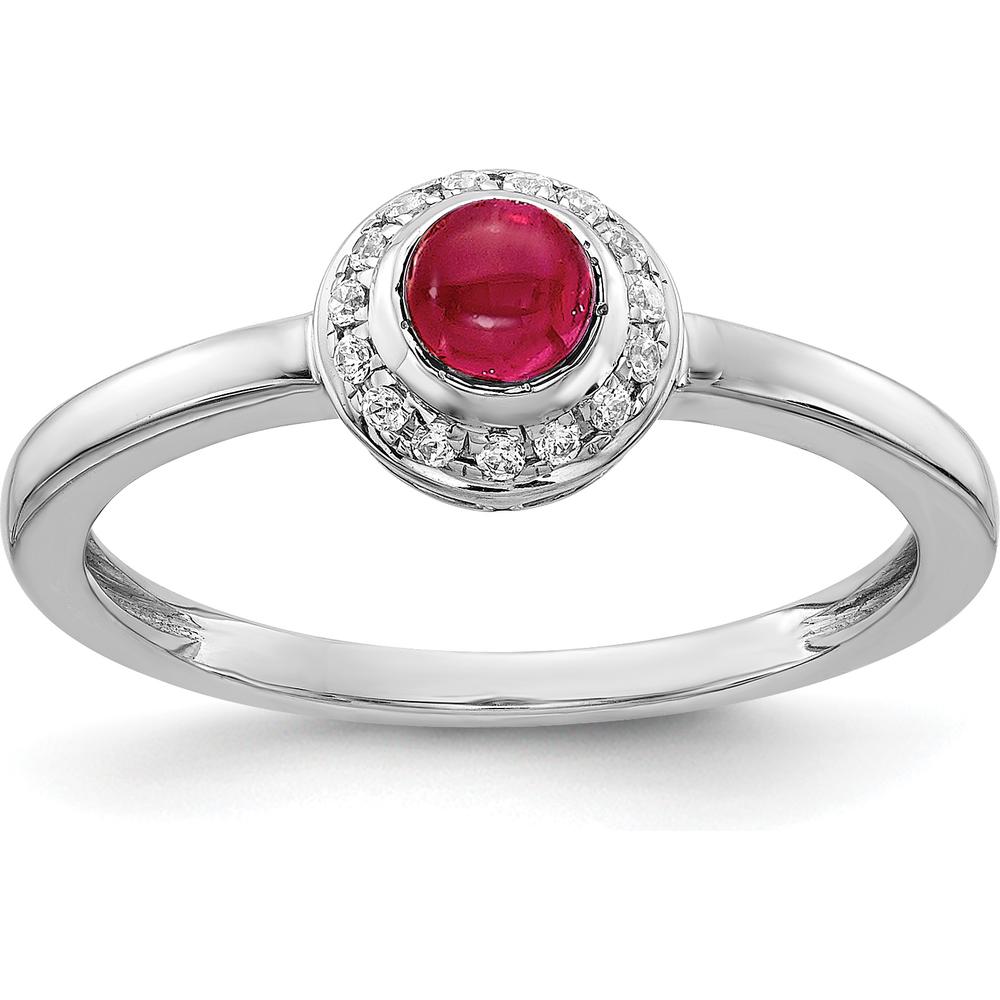 14K White Gold Halo Ring with 0.52 Carat Cabochon Ruby and 0.075 Carat Diamond Accents by 0