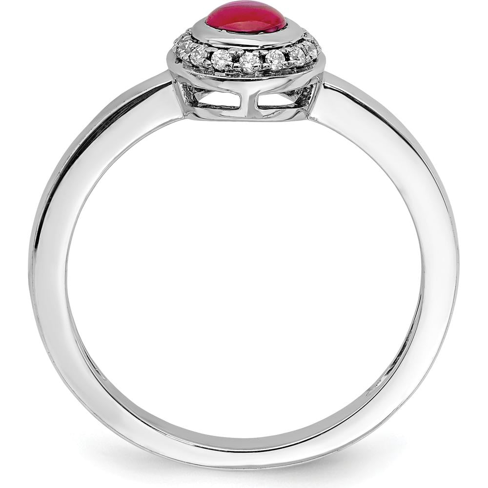 14K White Gold Halo Ring with 0.52 Carat Cabochon Ruby and 0.075 Carat Diamond Accents by 0
