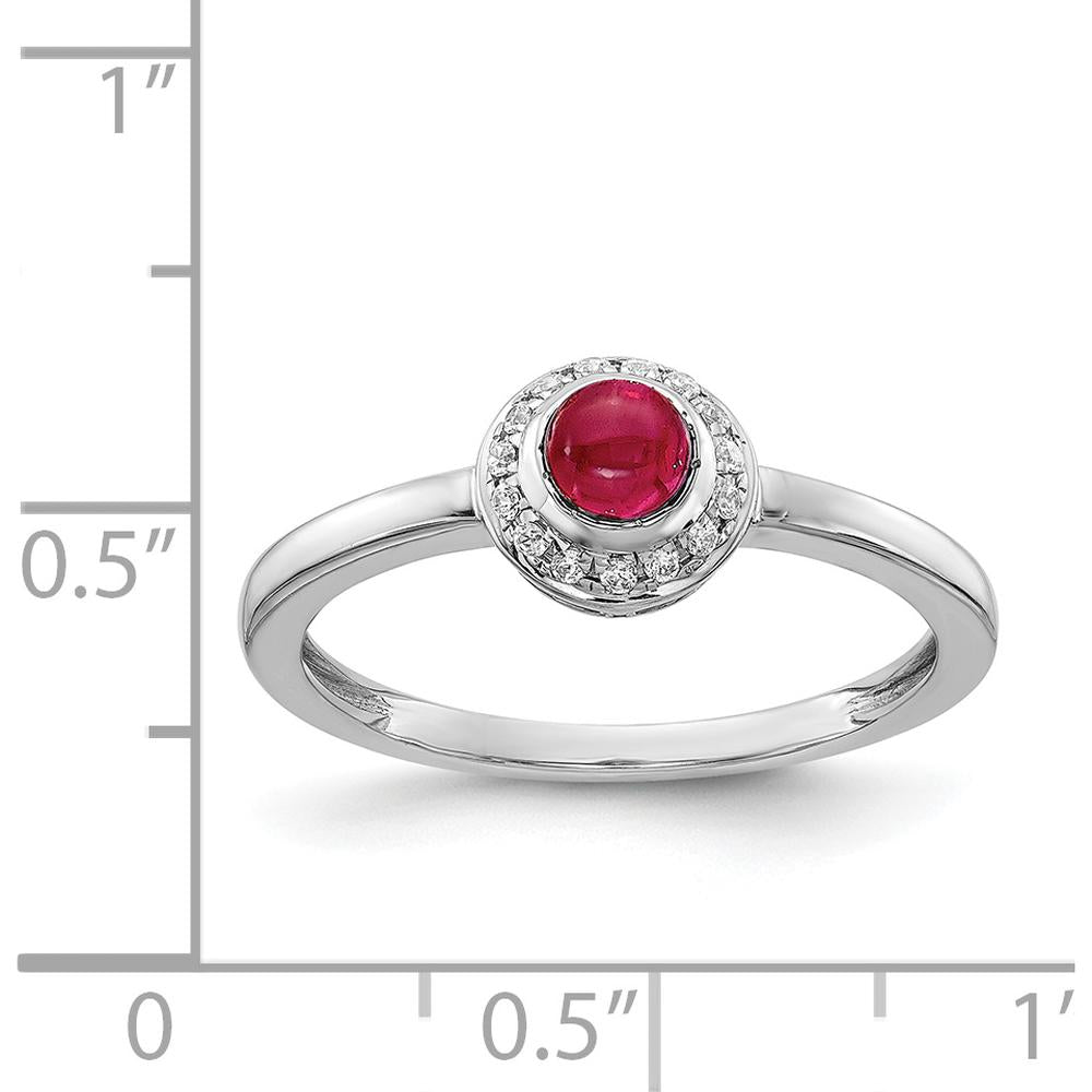 14K White Gold Halo Ring with 0.52 Carat Cabochon Ruby and 0.075 Carat Diamond Accents by 0