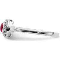 14K White Gold Halo Ring with 0.52 Carat Cabochon Ruby and 0.075 Carat Diamond Accents by 0