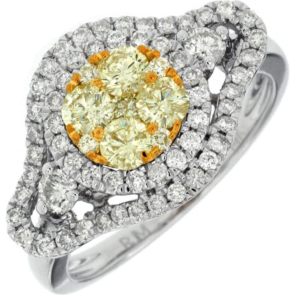 14K White Gold Halo Ring with 0.69 Carat Fancy Yellow Diamond and 0.40 Carat White Diamond Accents - Royal Jewelry