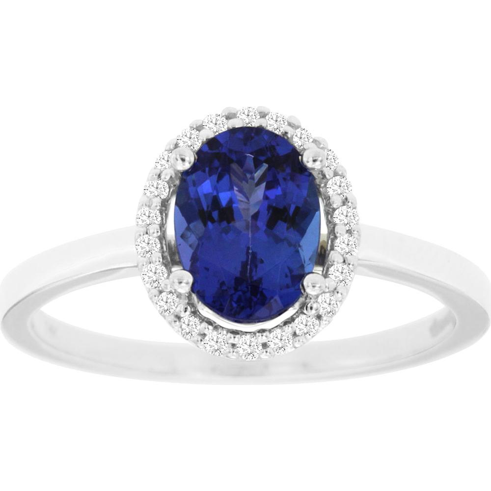 14K White Gold Halo Ring with 1.30 Carat Oval Tanzanite and 0.12 Carat Round Diamonds - Royal Jewelry