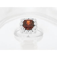 14K White Gold Halo Ring with 1.65 Carat Cushion Cut Garnet and 0.72 Carat Round Diamond Accents - Royal Jewelry
