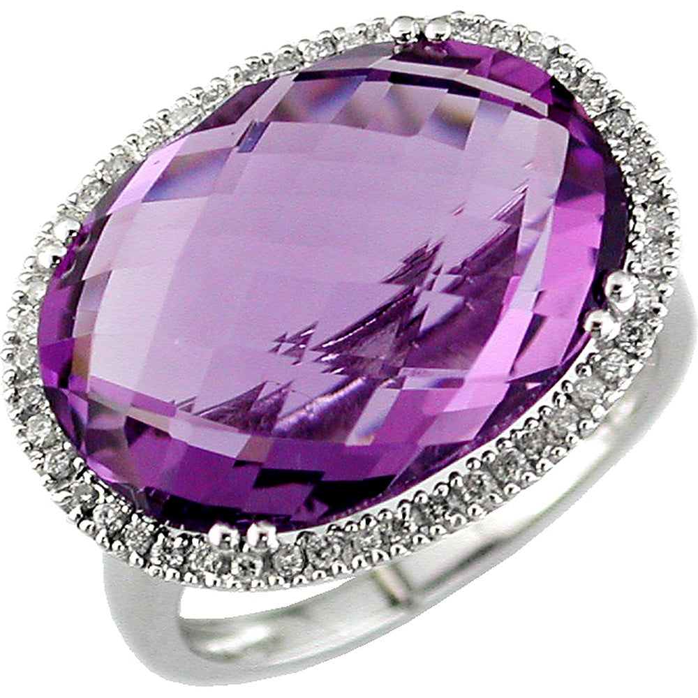 14K White Gold Halo Ring with 12.20 Carat Oval Amethyst and 0.20 Carat Round Brilliant Diamonds - Royal Jewelry