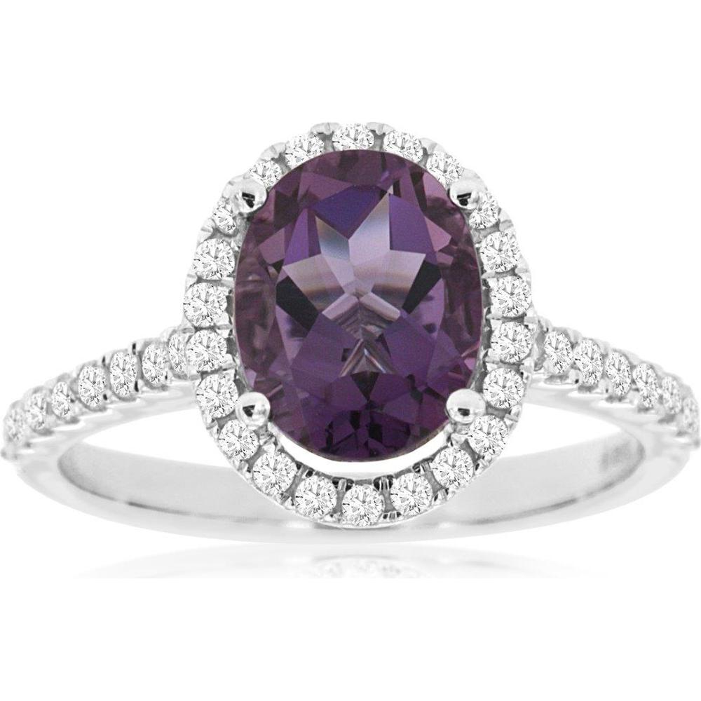 14K White Gold Halo Ring with 2.00 Carat Oval Amethyst and 0.44 Carat Pavé Set Round Diamonds - Royal Jewelry