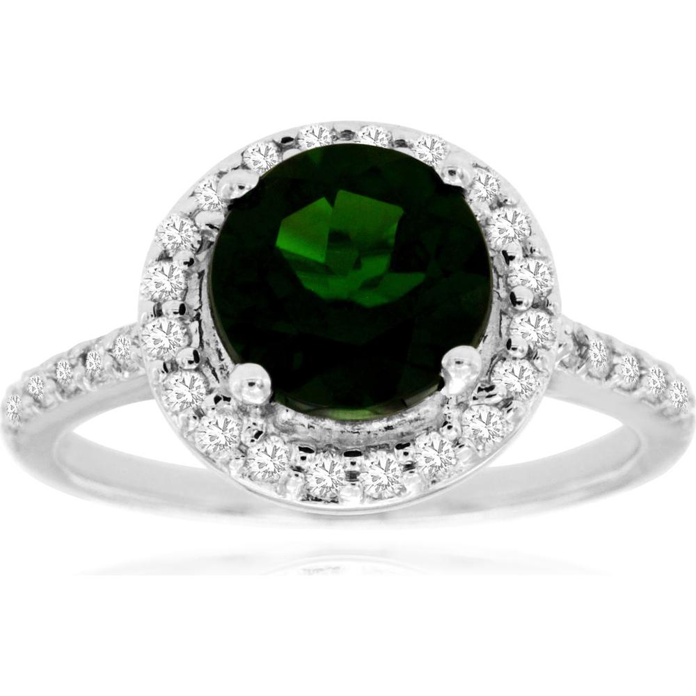 14K White Gold Halo Ring with 2.00 Carat Round Russalite and 0.40 Carat Round Diamonds - Royal Jewelry