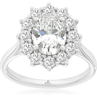 14K White Gold Halo Ring with 2.65 Carat Oval Lab-Grown Diamond and Round Diamond Accents - Royal Jewelry