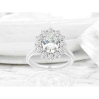 14K White Gold Halo Ring with 2.65 Carat Oval Lab-Grown Diamond and Round Diamond Accents - Royal Jewelry