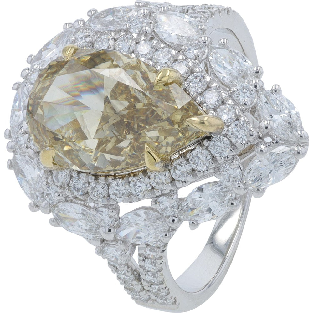 14K White Gold Halo Ring with 3.00 Carat Pear-Cut Yellow Lab Grown Diamond and 1.75 Carat Round Diamond Accents - 4.75 Carat Total Diamond Weight