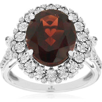 14K White Gold Halo Ring with 5.50 Carat Oval Garnet and 0.25 Carat Round Diamond Accents - Royal Jewelry