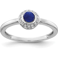 14K White Gold Halo Ring with Bezel-Set 0.34 Carat Cabochon Sapphire and 0.075 Carat Total Round Diamond Accents by 0