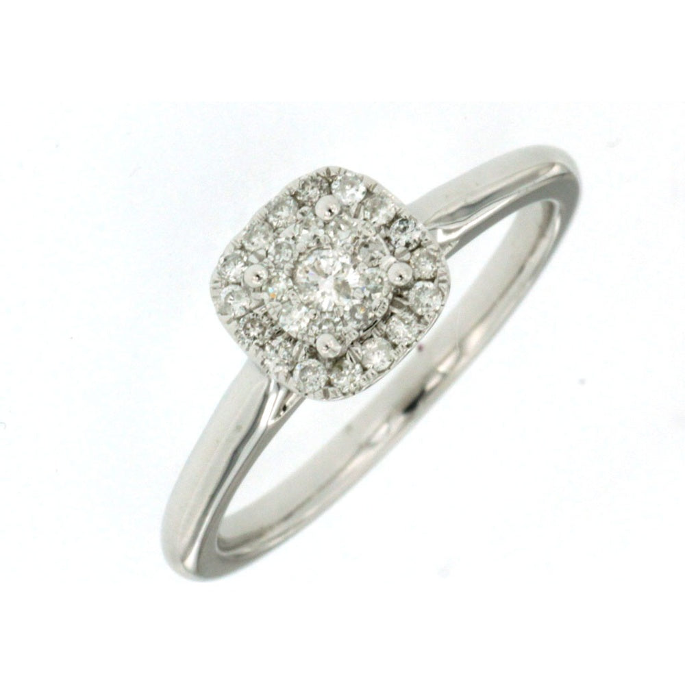 14K White Gold Halo Ring with Cushion-Cut Center Diamond and Round Accent Diamonds - 0.24 Carat Total Diamond Weight - Royal Jewelry