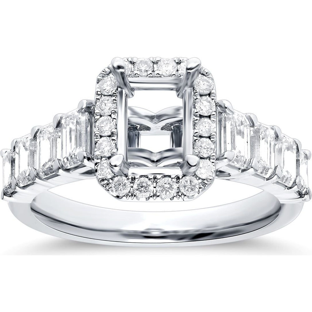 14K White Gold Halo Ring with Emerald Cut Center Diamond and Round Brilliant Accent Diamonds - 1.81 Carat Total Diamond Weight by Auriventus