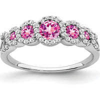 14K White Gold Halo Ring with Lab-Created Pink Sapphires (0.49ct) and Natural Diamonds (0.25ct) by 0