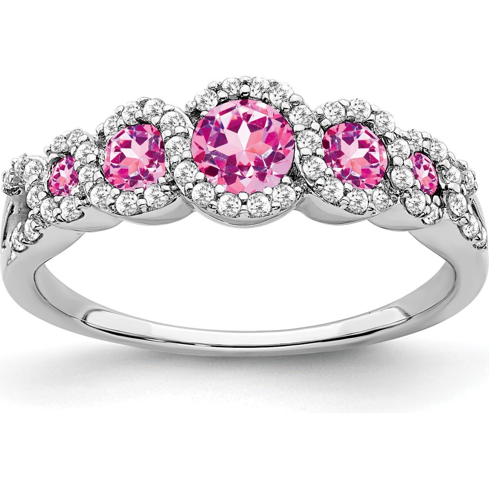 14K White Gold Halo Ring with Lab-Created Pink Sapphires (0.49ct) and Natural Diamonds (0.25ct) by 0