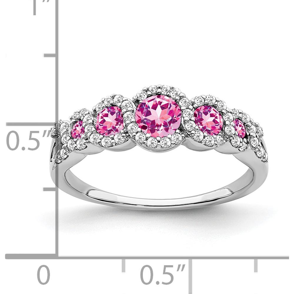 14K White Gold Halo Ring with Lab-Created Pink Sapphires (0.49ct) and Natural Diamonds (0.25ct) by 0