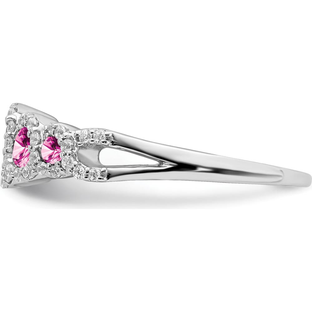 14K White Gold Halo Ring with Lab-Created Pink Sapphires (0.49ct) and Natural Diamonds (0.25ct) by 0