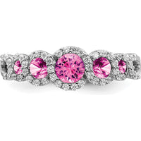14K White Gold Halo Ring with Lab-Created Pink Sapphires (0.49ct) and Natural Diamonds (0.25ct) by 0