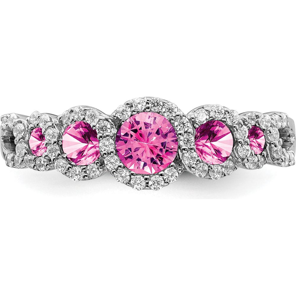14K White Gold Halo Ring with Lab-Created Pink Sapphires (0.49ct) and Natural Diamonds (0.25ct) by 0
