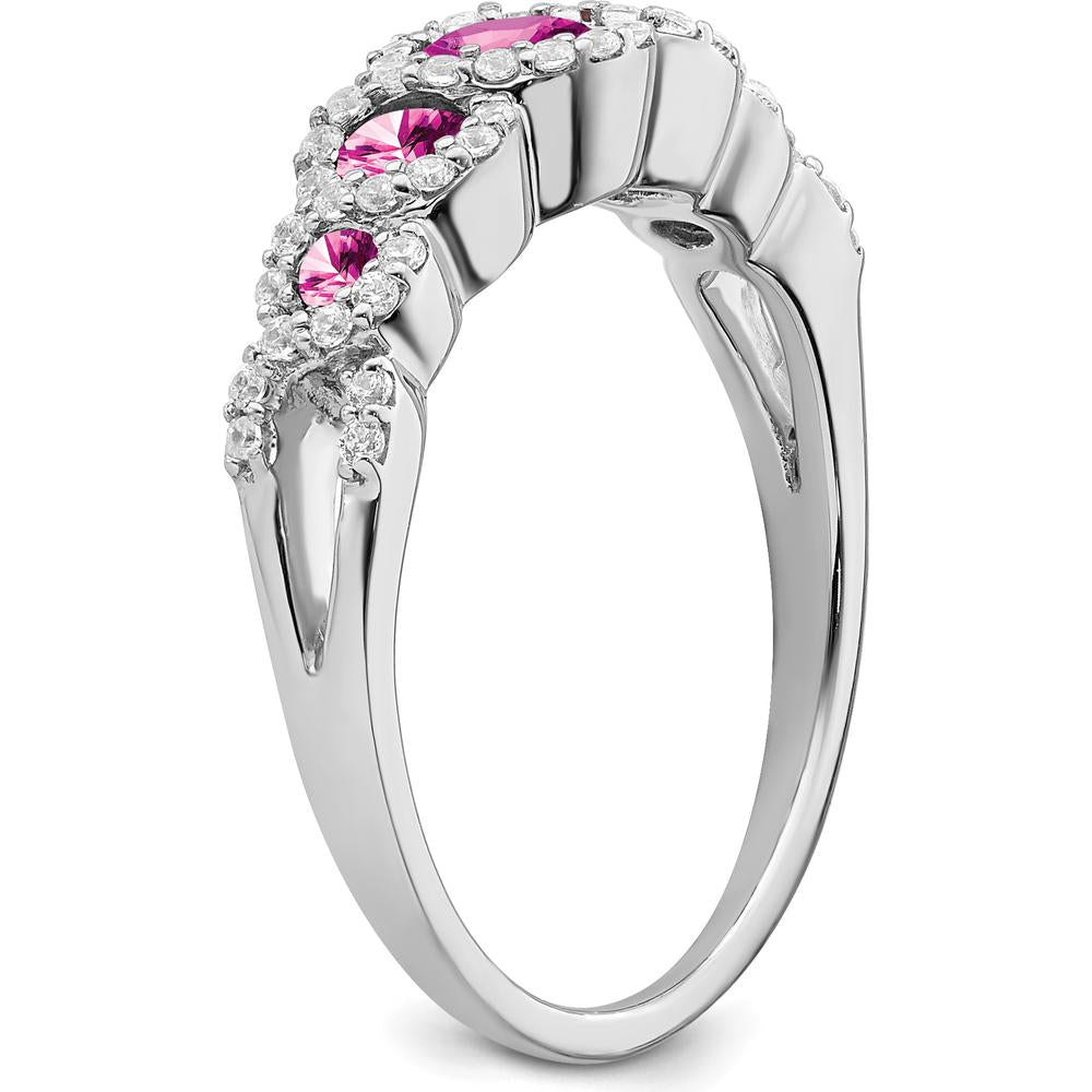 14K White Gold Halo Ring with Lab-Created Pink Sapphires (0.49ct) and Natural Diamonds (0.25ct) by 0