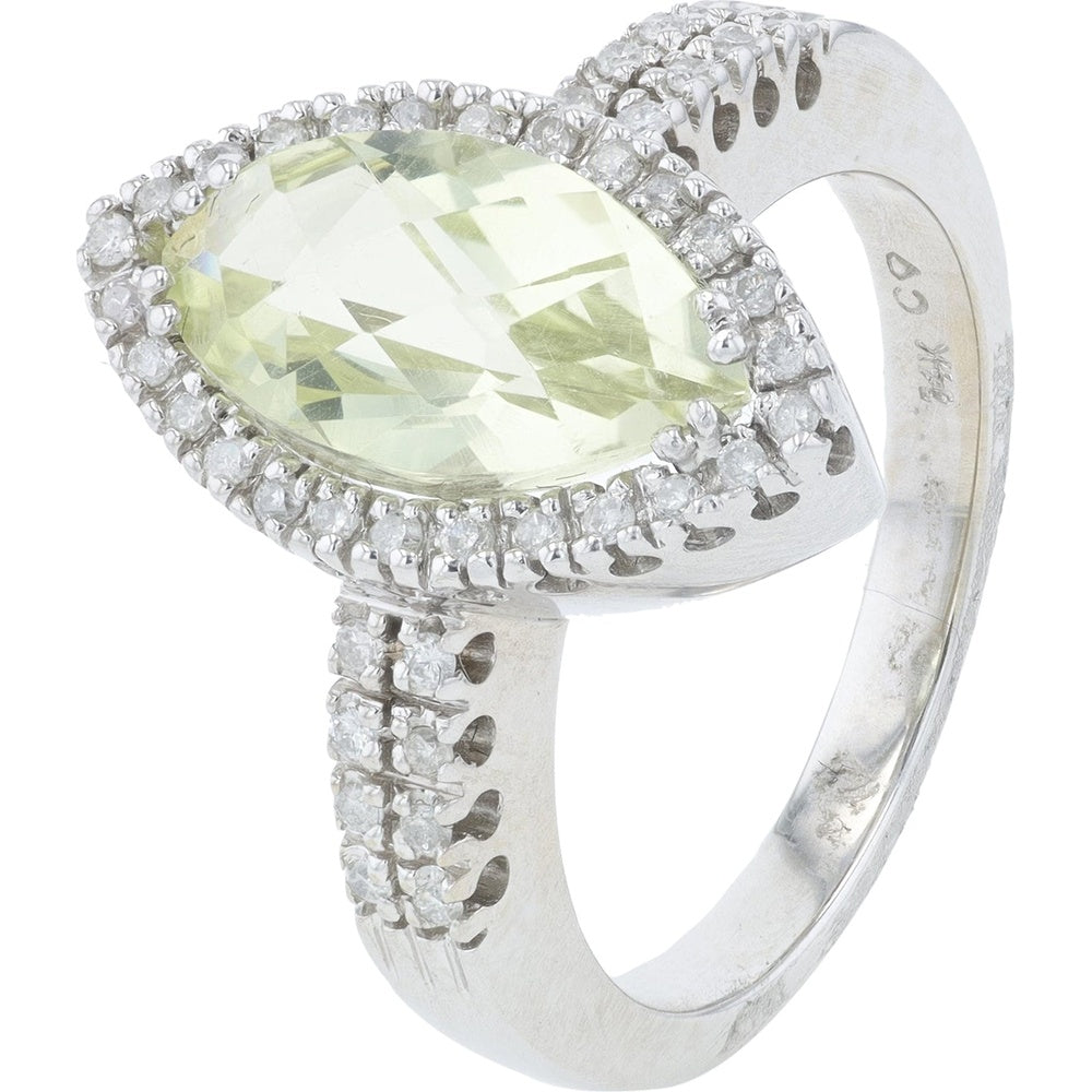 14K White Gold Halo Ring with Marquise-Cut Lemon Quartz and Round Diamonds - 2.75 Carat Lemon Quartz and 0.20 Carat Total Diamond Weight