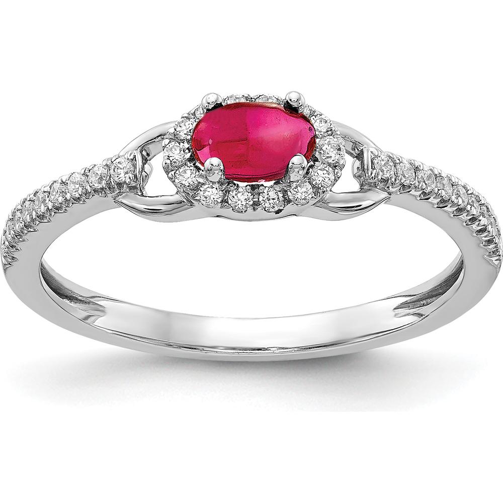 14K White Gold Halo Ring with Oval Cabochon Ruby 0.41 Carat and Round Diamonds 0.16 Carat Total by 0