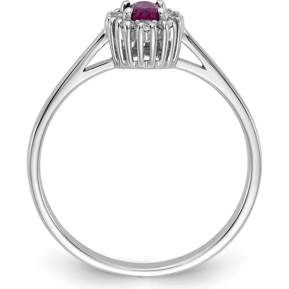 14K White Gold Halo Ring with Oval Ruby - 0.31 Carat Ruby, 0.10 Carat Total Diamond Weight by 0