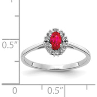 14K White Gold Halo Ring with Oval Ruby - 0.31 Carat Ruby, 0.10 Carat Total Diamond Weight by 0