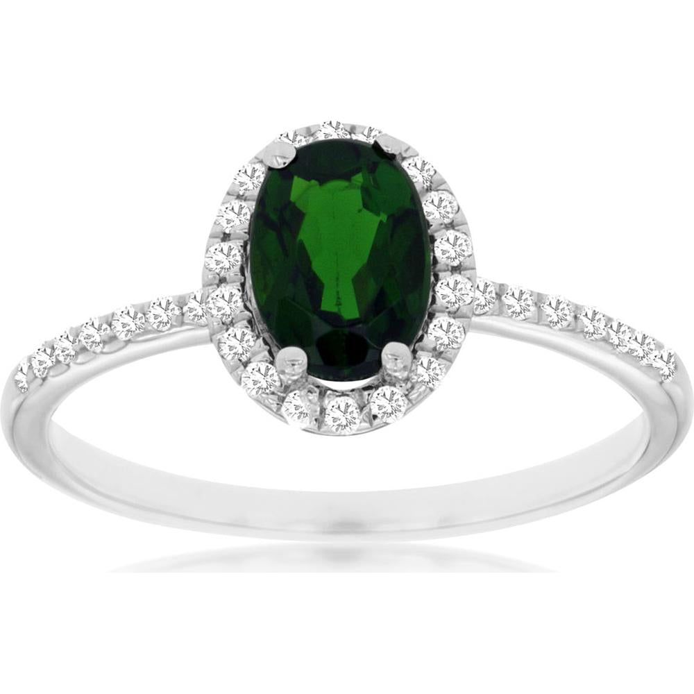 14K White Gold Halo Ring with Oval Russalite and 0.17 Carat Diamond Accents - 0.95 Carat Russalite Center Stone - Royal Jewelry