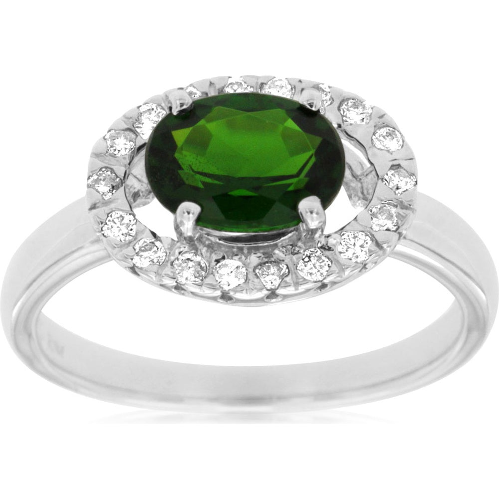 14K White Gold Halo Ring with Oval Russalite and Round Diamond Accents - 1.30 Carat Russalite and 0.20 Carat Total Diamond Weight - Royal Jewelry