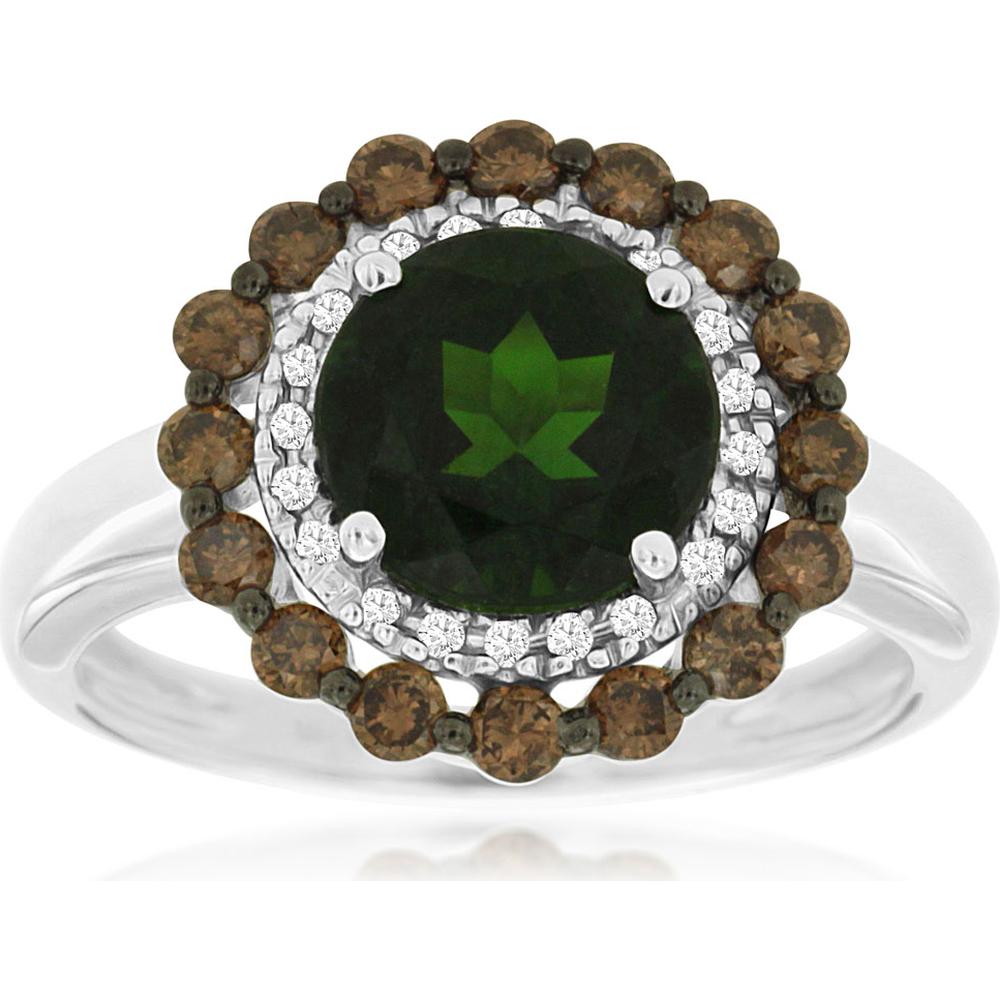 14K White Gold Halo Ring with Oval Russalite, Round Diamonds and Round Accent Stones - 2.58 Carat Total Gem Weight - Royal Jewelry