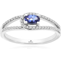 14K White Gold Halo Ring with Oval Tanzanite and Pavé-Set Round Diamonds - 0.22 Carat Tanzanite and 0.20 Carat Total Diamond Weight - Royal Jewelry