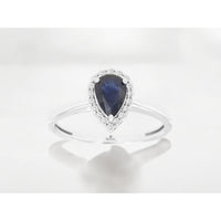 14K White Gold Halo Ring with Pear-Shaped Sapphire and Round Diamond Accents - 0.88 Carat Sapphire and 0.10 Carat Total Diamond Weight - Royal Jewelry