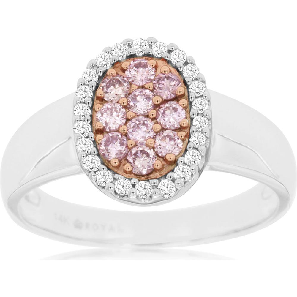 14K White Gold Halo Ring with Pink and White Diamonds - 0.46 Carats Total Diamond Weight