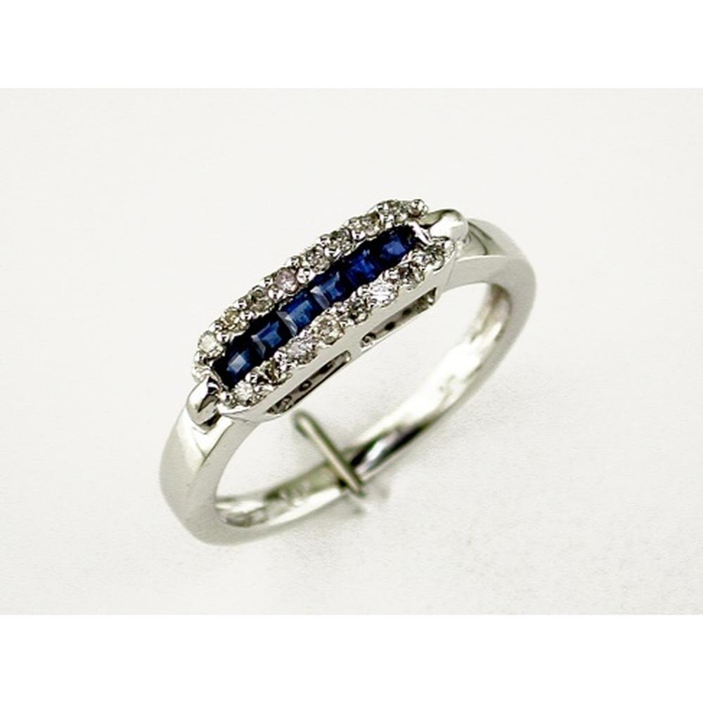 14K White Gold Halo Ring with Princess Cut Blue Sapphires and Round Diamonds - 0.30 Carat Sapphire Total Weight, 0.15 Carat Diamond Total Weight - Royal Jewelry