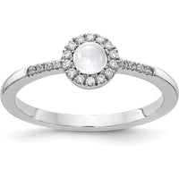 14K White Gold Halo Ring with Round Cabochon White Topaz 0.23 Carat and Diamond Accents 0.07 Carat Total by 0