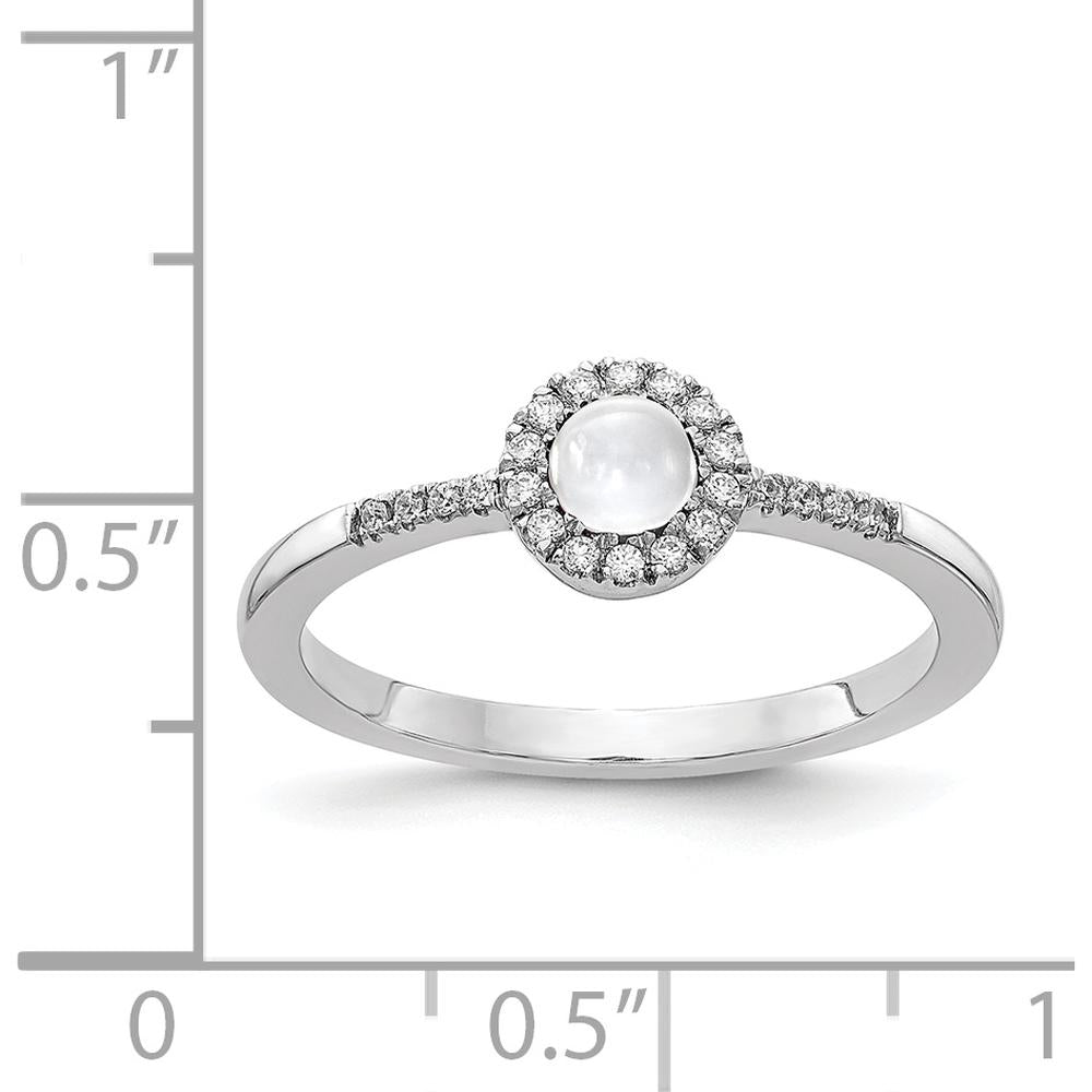 14K White Gold Halo Ring with Round Cabochon White Topaz 0.23 Carat and Diamond Accents 0.07 Carat Total by 0