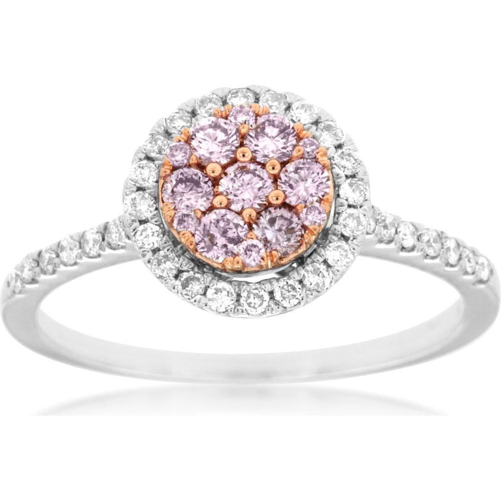 14K White Gold Halo Ring with Round Pink Diamond Cluster (0.28 Carats) and Round White Diamond Halo (0.22 Carats) - Royal Jewelry