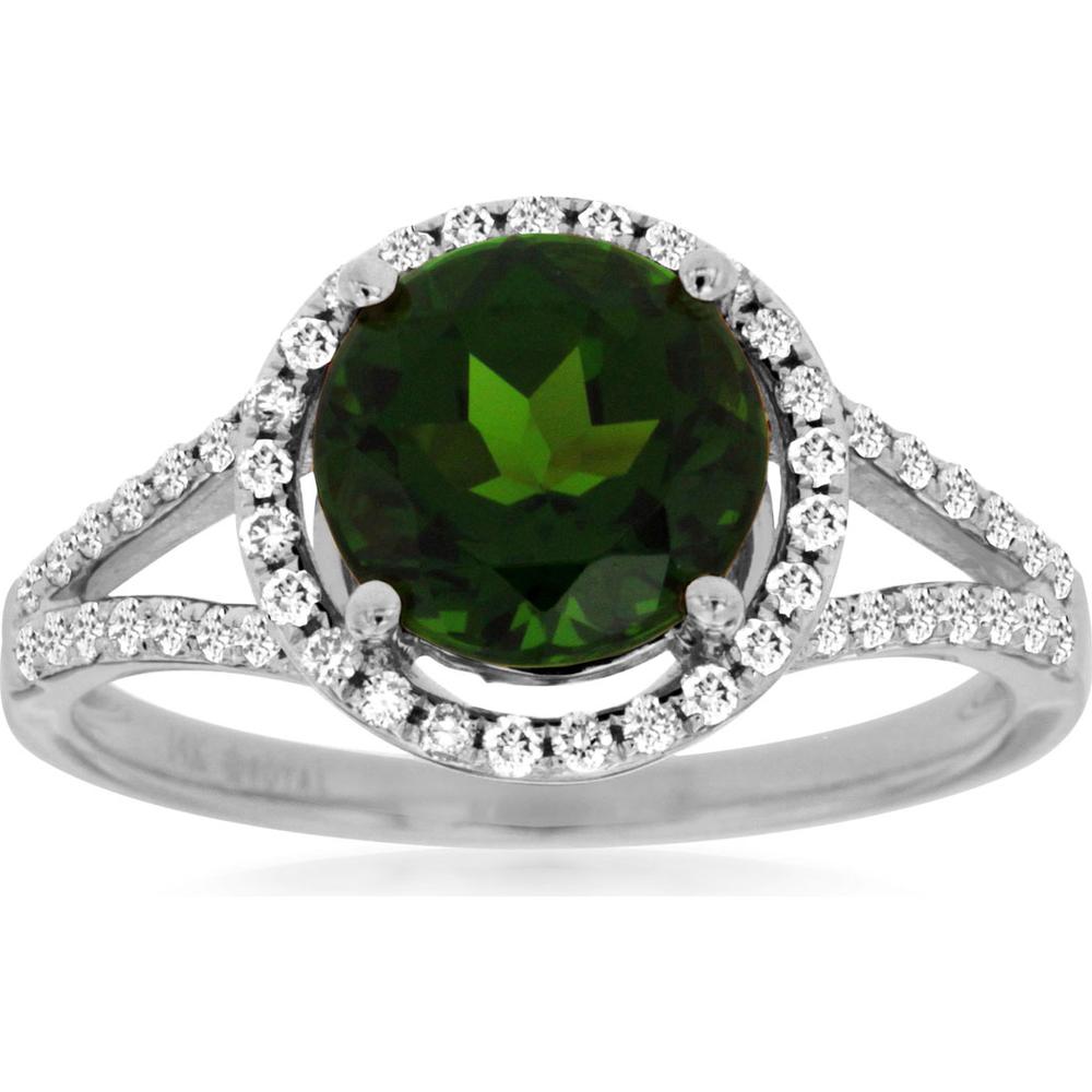 14K White Gold Halo Ring with Round Russalite and Diamond Split Shank - 2.31 Carat Total Gem Weight - Royal Jewelry