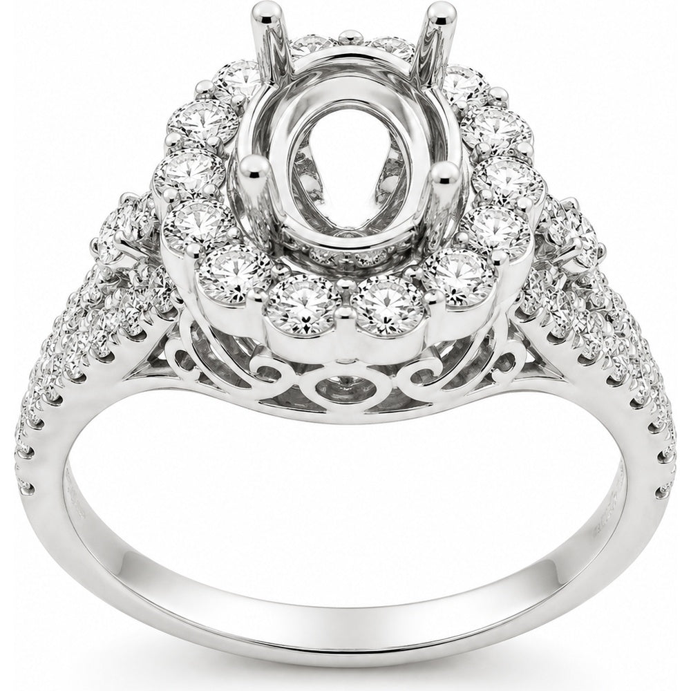 14K White Gold Halo Semi-Mount Engagement Ring with Pavé Set Round Diamonds - 0.78 Carat Total Diamond Weight by Auriventus