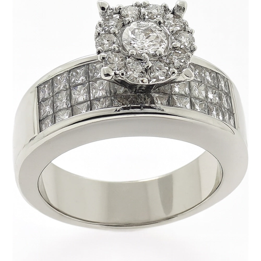 14K White Gold Halo Semi-Mount Ring with Invisible Set Princess Cut Diamonds - 1.58 Carat Total Diamond Weight by Auriventus