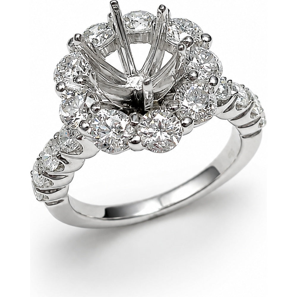 14K White Gold Halo Semi-Mount Ring with Round Diamonds - 2.79 Carat Total Diamond Weight by Auriventus
